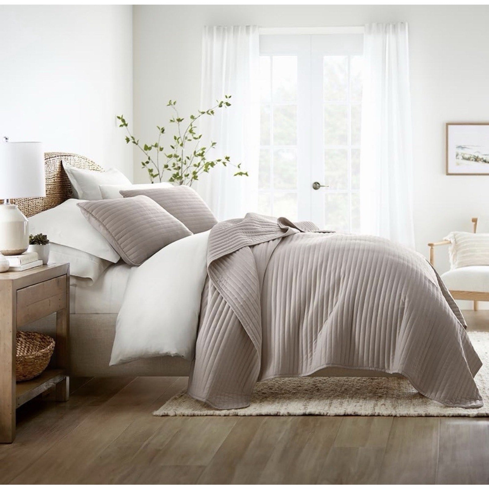 Linen Market Striped Quilt Coverlet Set, King/Cal-King, Latte