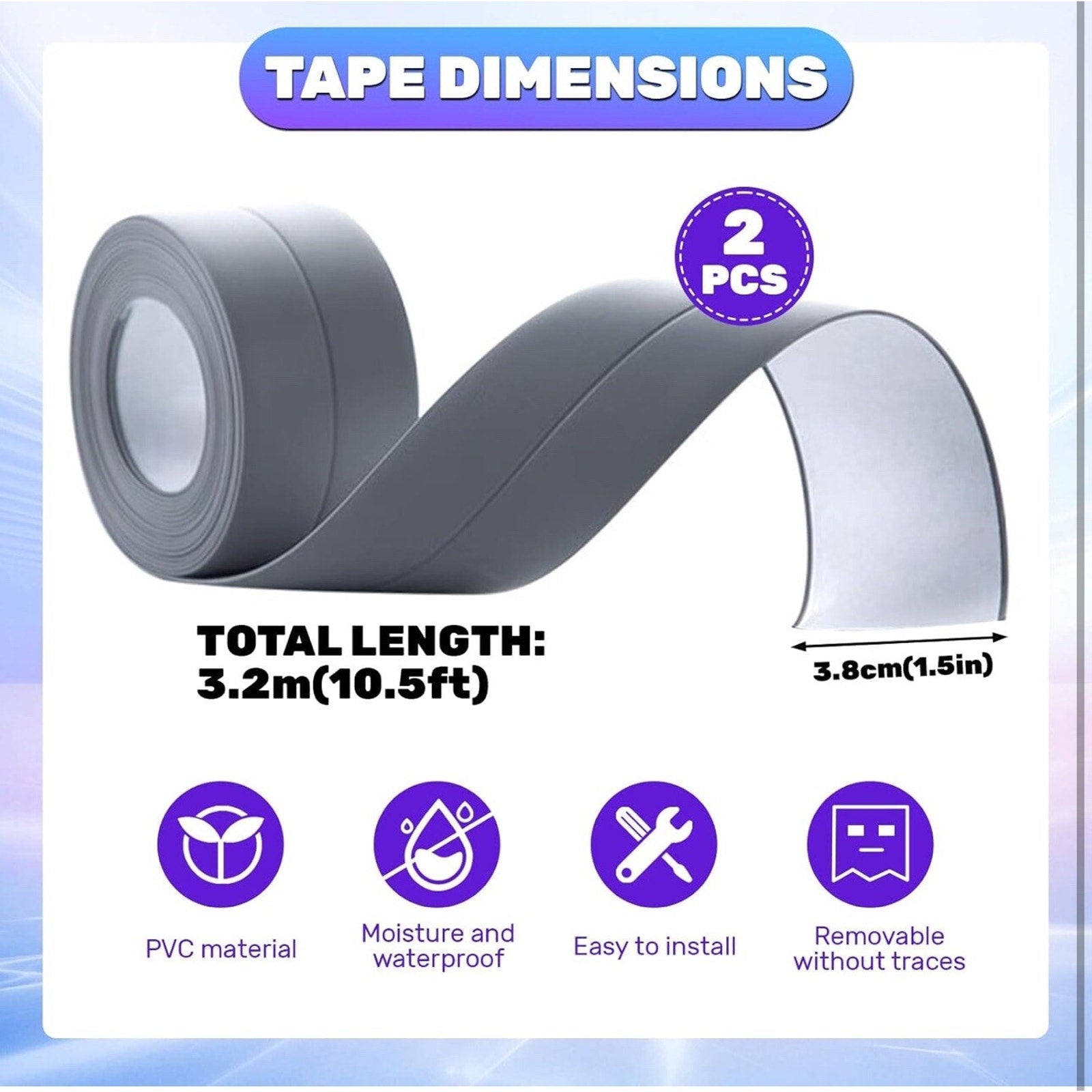 4Pack Caulk Strip 1.5" X 10.5Ft PVC Self Adhesive Caulk Tape, Sealing Waterproof