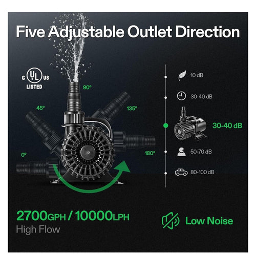 120W 2700 GPH 15ft Lift Submersible Water Pump W/Barrier Bag for Pond