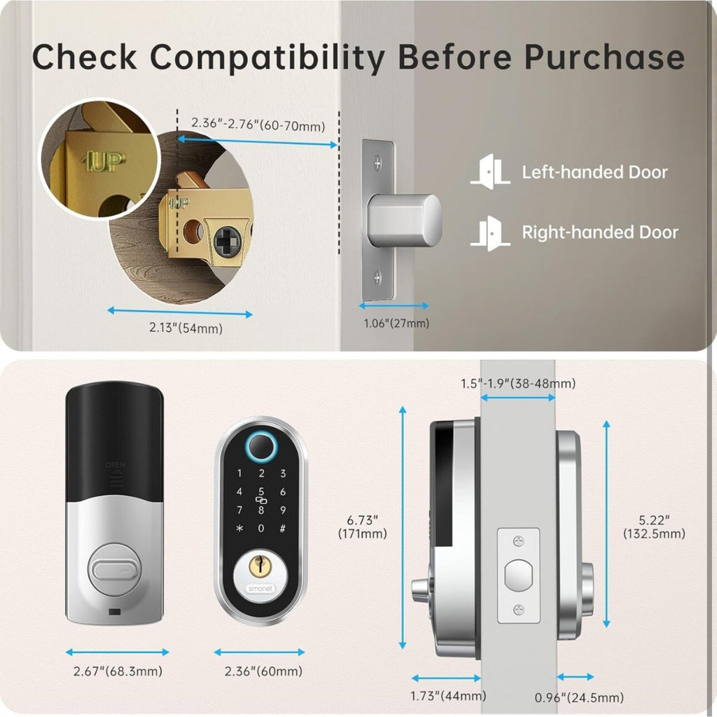 Smonet Smart Door Lock Deadbolt Fingerprint Ekeys Keypad Bluetooth Y1-SBF-S