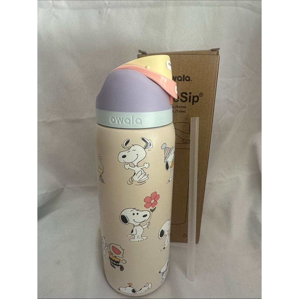 Custom Engraved Owala FreeSip Snoopy Pastel Cream 32 oz