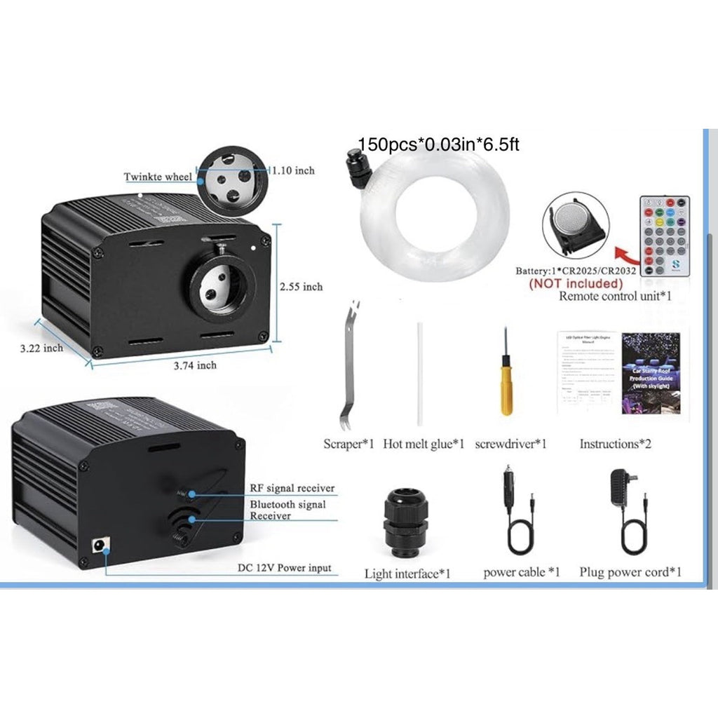 150pcs 0.03in 6.5ft Fiber Optic Star Ceiling Kit APP & Remote Control
