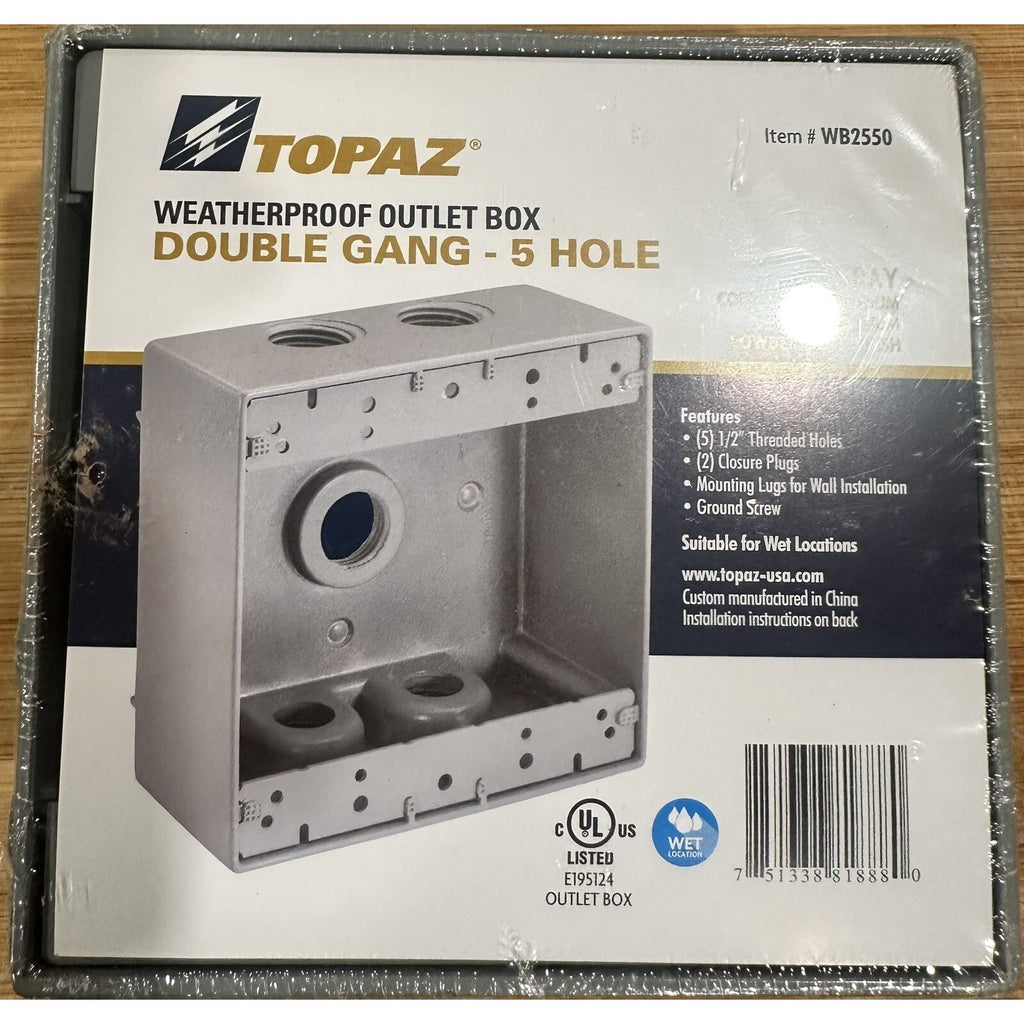 TOPAZ 1/2" 5 Hole Double Gang Weatherproof Box, Gray