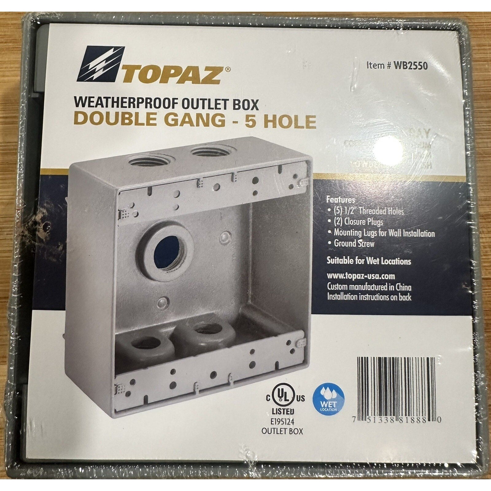 TOPAZ 1/2" 5 Hole Double Gang Weatherproof Box, Gray