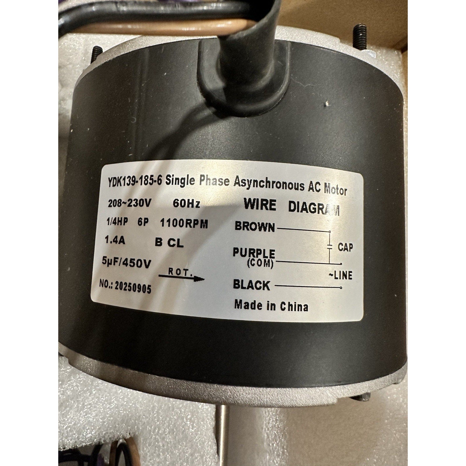 YDK139-185-6 Single Phase Asynchronous Air Conditioner Motor 208-230V 60Hz 185W