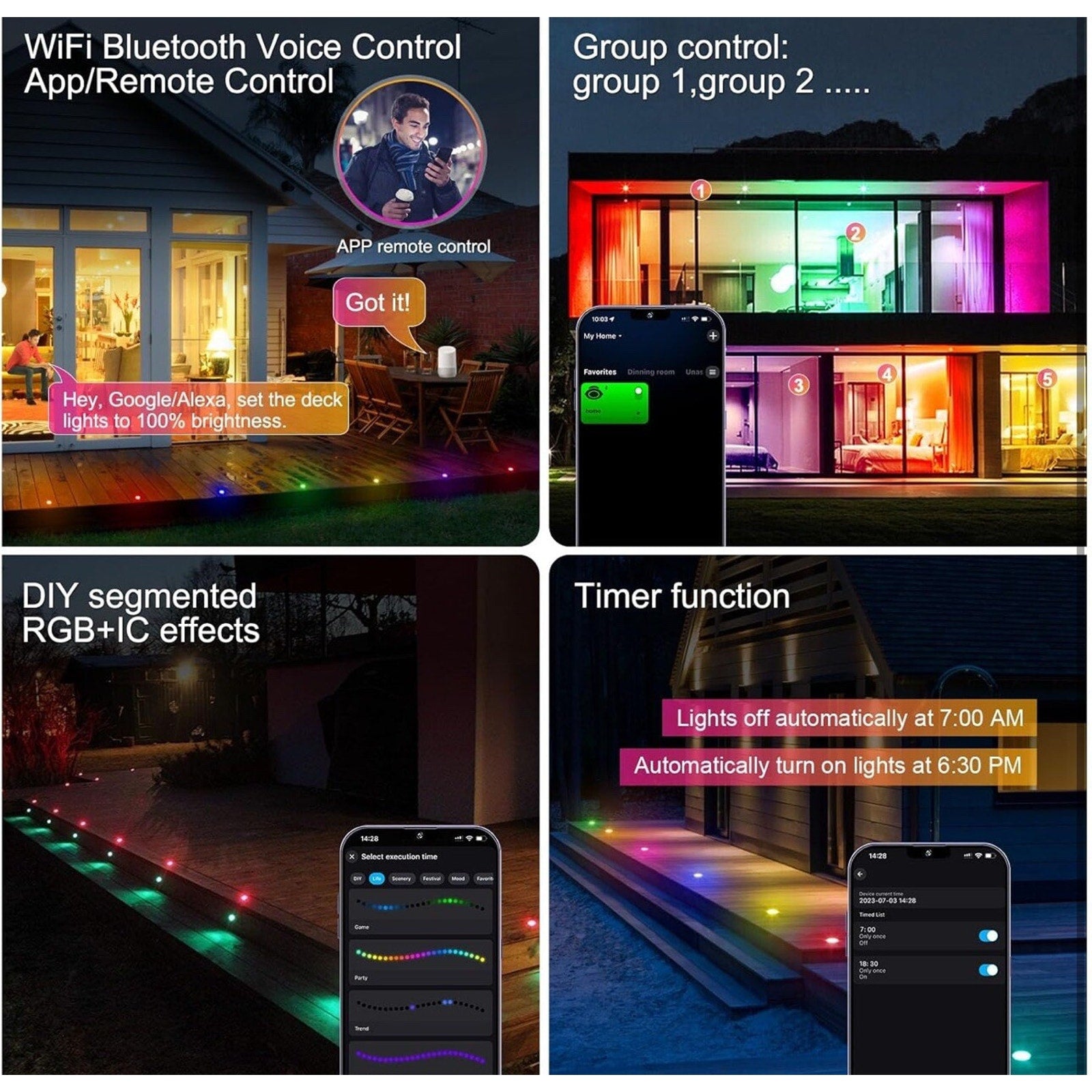 RGB+IC Recessed Led Deck Lights, Φ1.22" 30 Pack LED Deck Lights Kit, Smart Deck