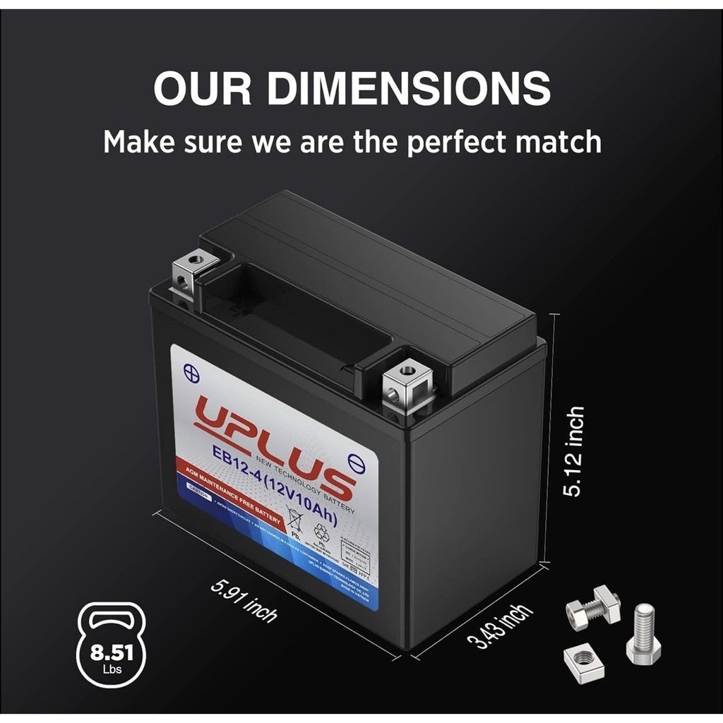 Durable & Safe UPLUS EB12-4 Powersports Battery - 12V Maintenance-Free Design