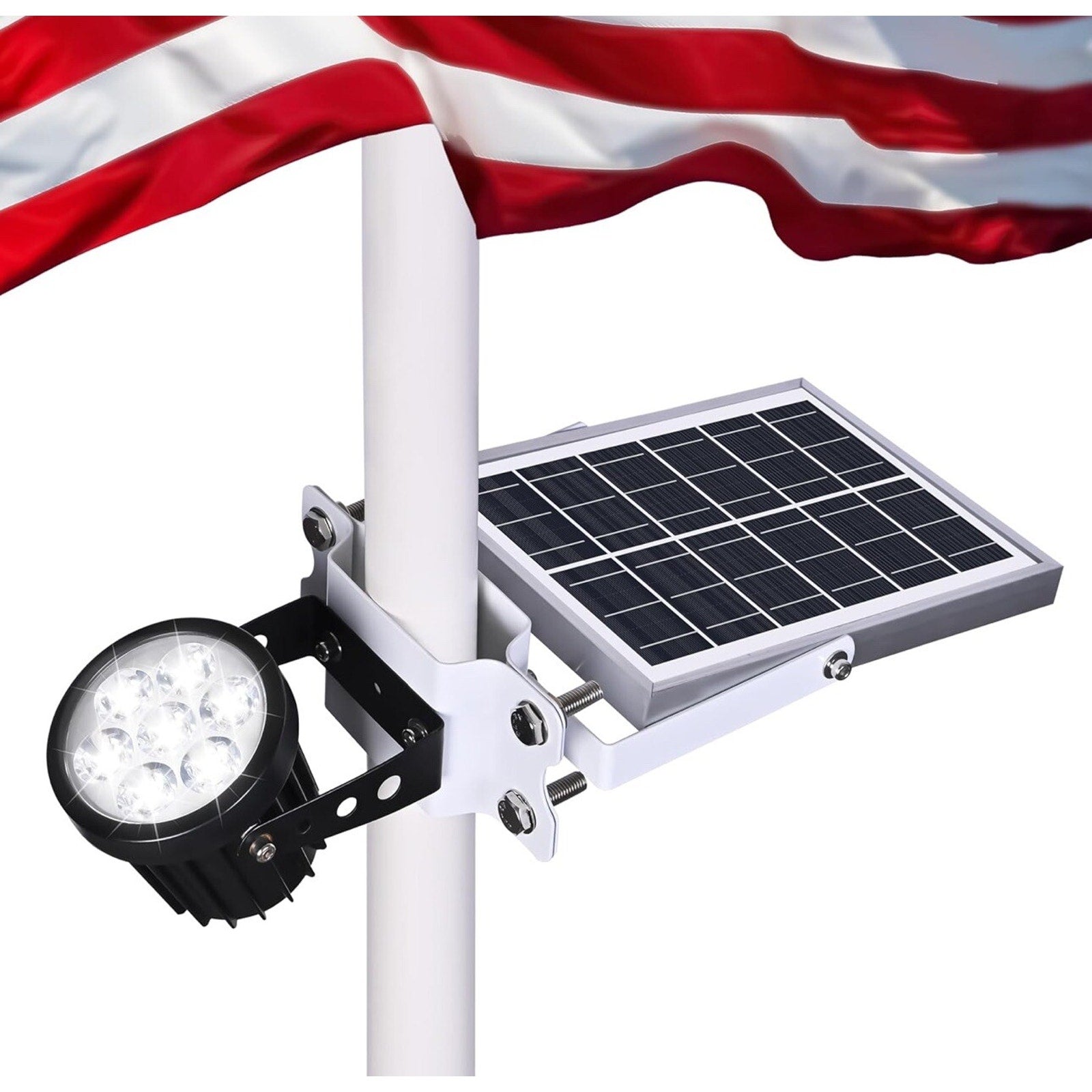 Flag Pole Light Solar Powered Outdoor Flagpole 6000K White Led IP65 Waterproof