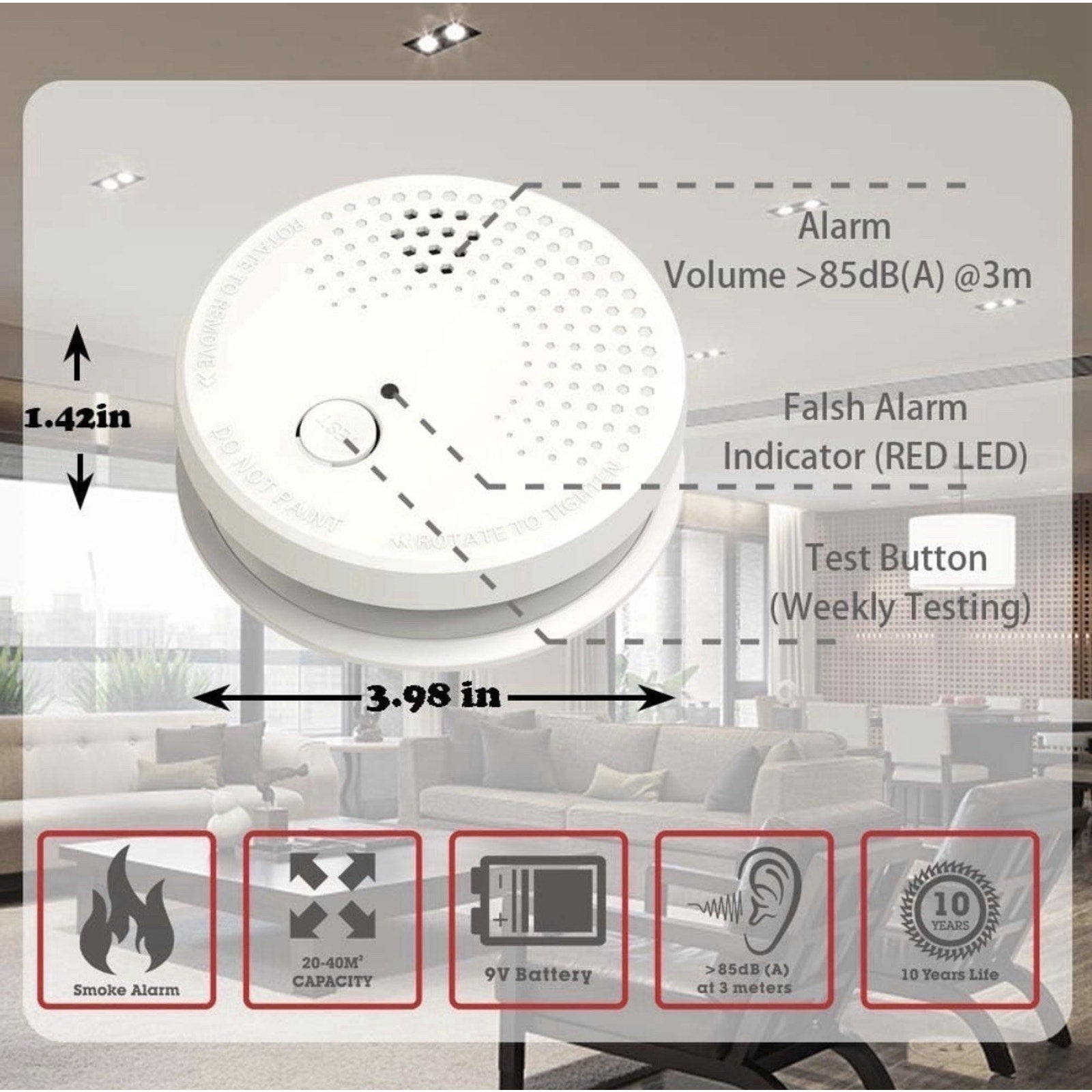 Smoke Detector 3 Pack, 9V Battery, Photoelectric, Easy Install, 06/2035
