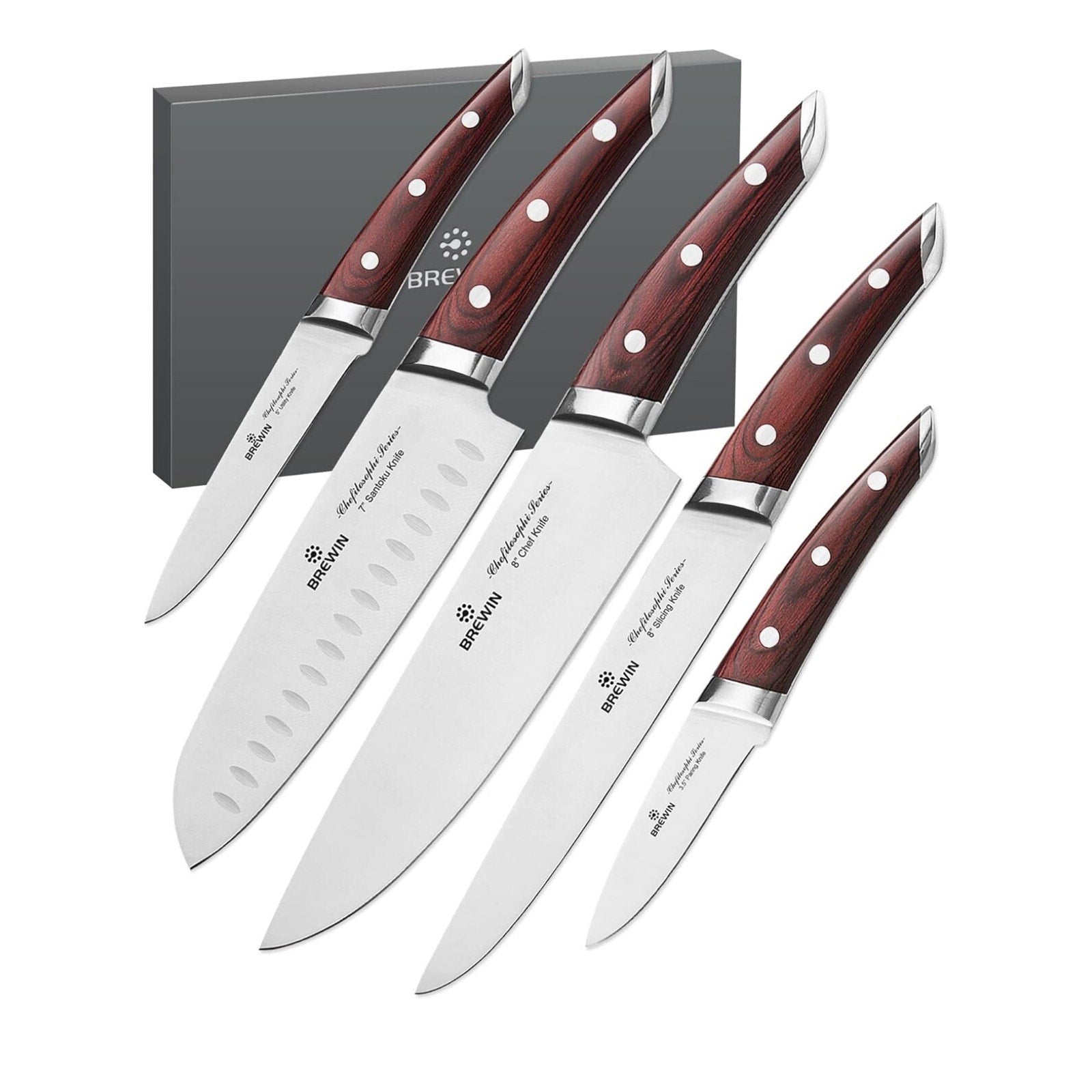 Brewin CHEFILOSOPHI Japanese Chef Knife Set, Stainless Steel, 5 PCS