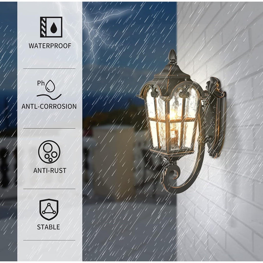 Black Roman Outdoor Light Fixture, 17.7"H Dusk to Dawn Outdoor Lighting Wall