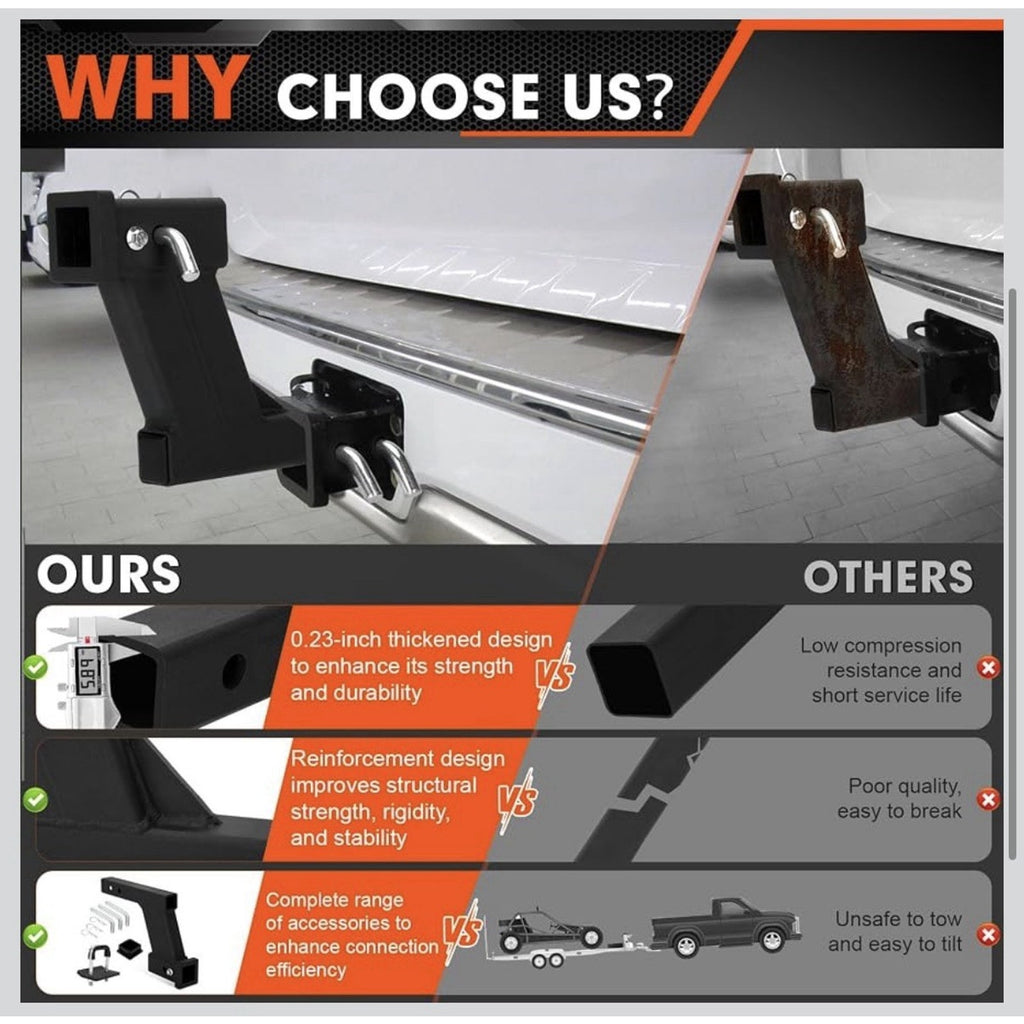 10000lbs 8-Inch Hitch Receiver Extension Riser, 2 Inch Receiver with 8 Inch Drop