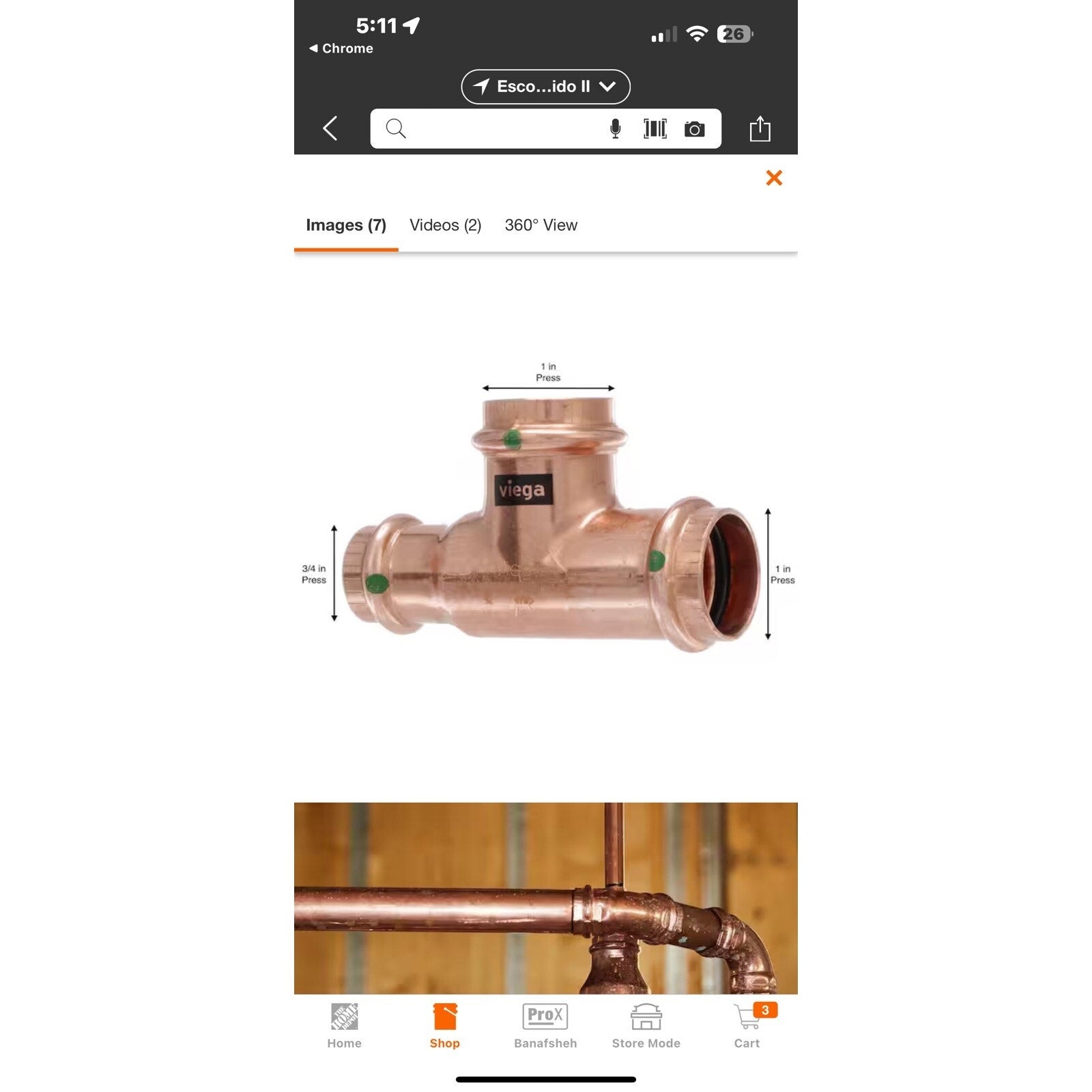 Viega ProPress 1 in. x 3/4 in. x 1 in. Press Copper Reducing Tee Part #77355