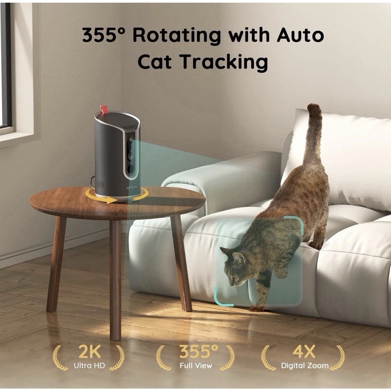 TKENPRO 2K Pet Camera Treat Dispenser, 360°View Dog Camera, 2-Way Audio Black