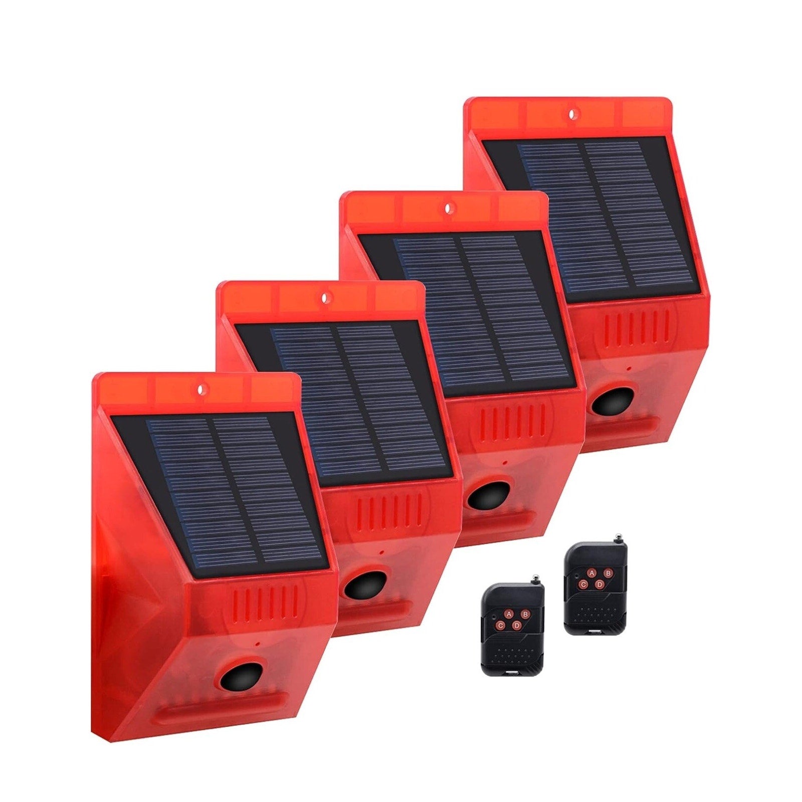 4PCS LED Solar Alarm Light Solar Strobe Light With Remote Motion Sensor Lamp