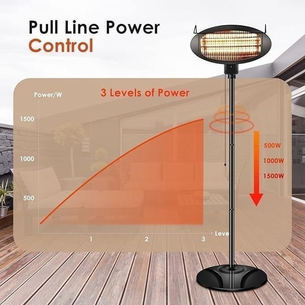 Patio Heater-Height Adjusted 500W/1500W Infrared Outdoor Heater Stand Style