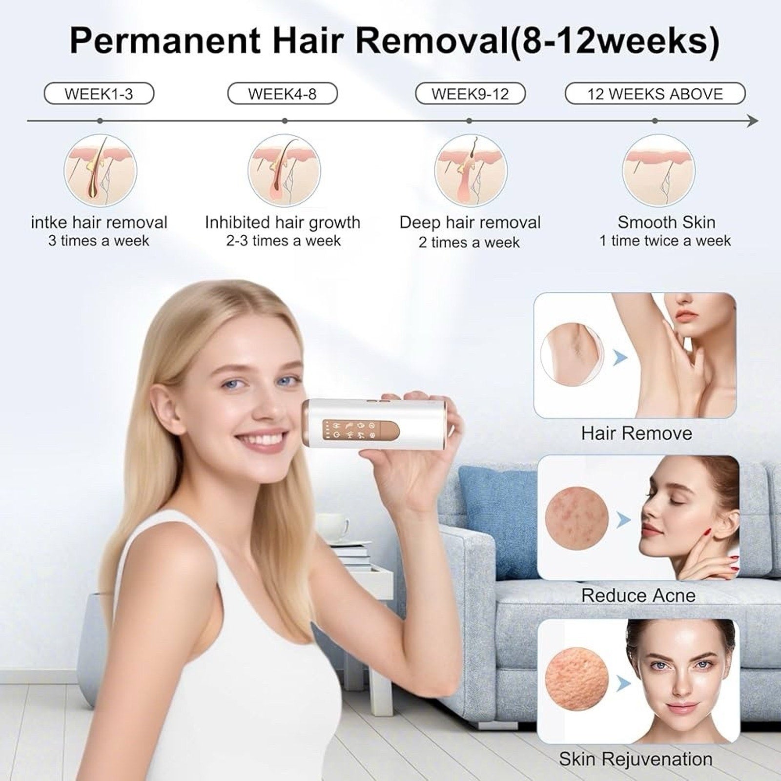 IPL Sapphire Laser Hair Removal for Women & Men with Ice Cooling, Painless Hair