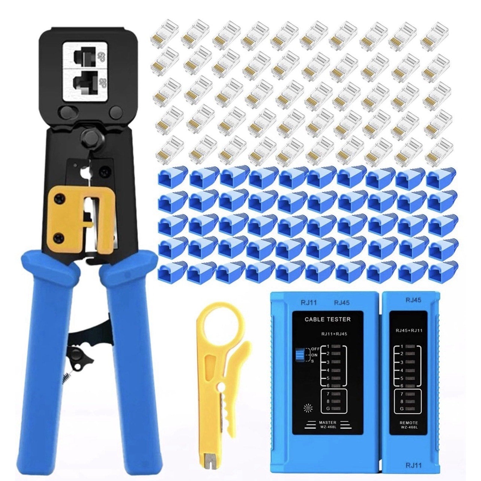 RJ45 Crimping Tool for Cat6/Cat5e 50 Pass-Through Connectors & Tester