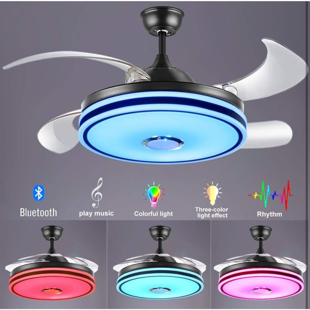 Retractable Ceiling Fan with Lights, Bluetooth Speaker - 42'' Color Changing ...