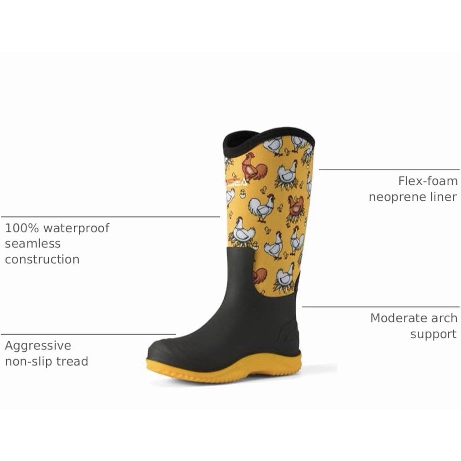HISEA Women's Tall Rain Boots Waterproof Anti-Slip Outdoor Garden Work Size 10
