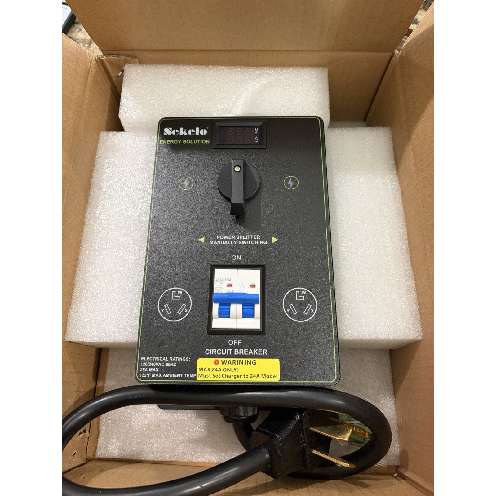 Manual EV Charging Switch with NEMA 10-30 Splitter for Dryer & EV Use