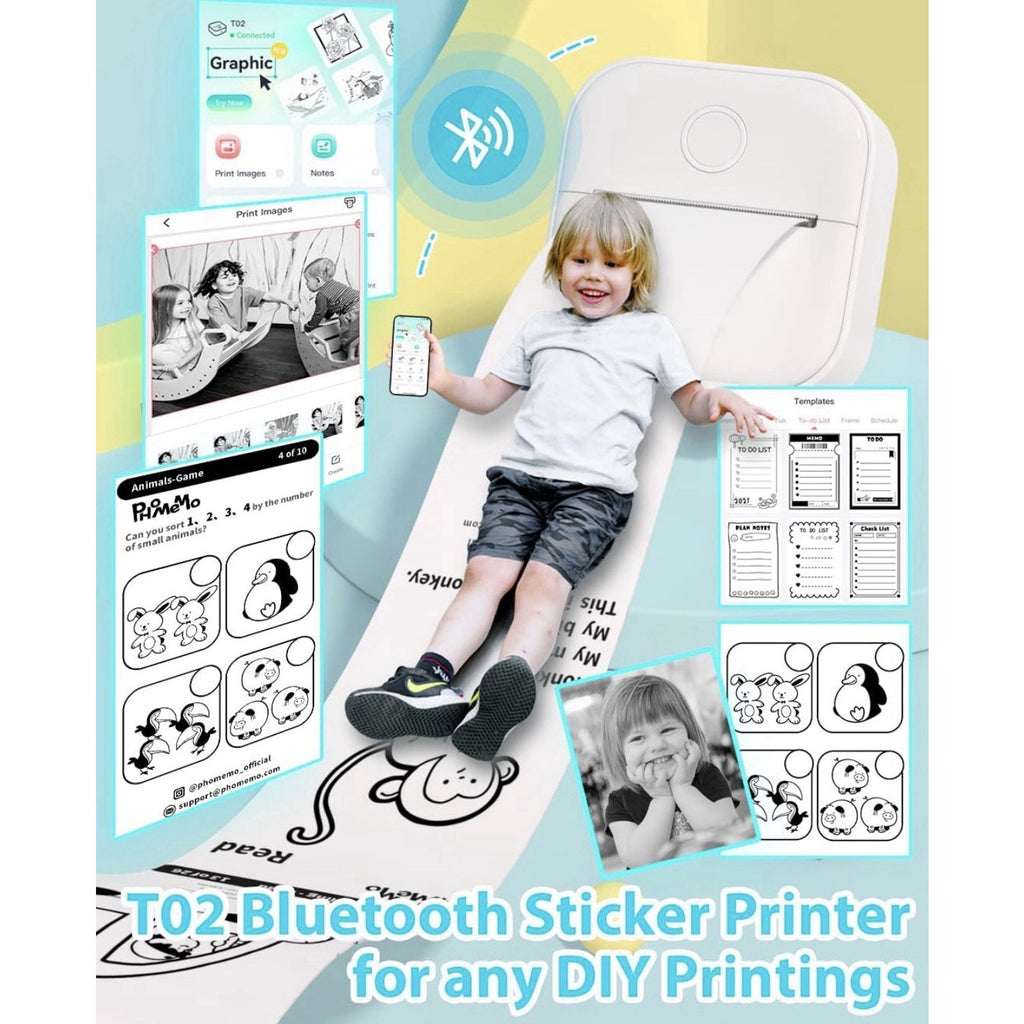 Phomemo Mini Printer - T02 Sticker Portable Small Printer Machine with Paper US