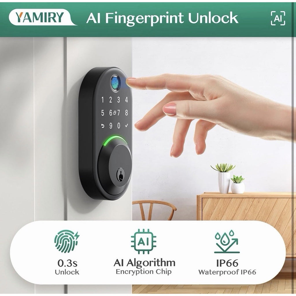 Yamiry Fingerprint Smart Door Lock Keyless Entry Deadbolt Digital Keypad Black
