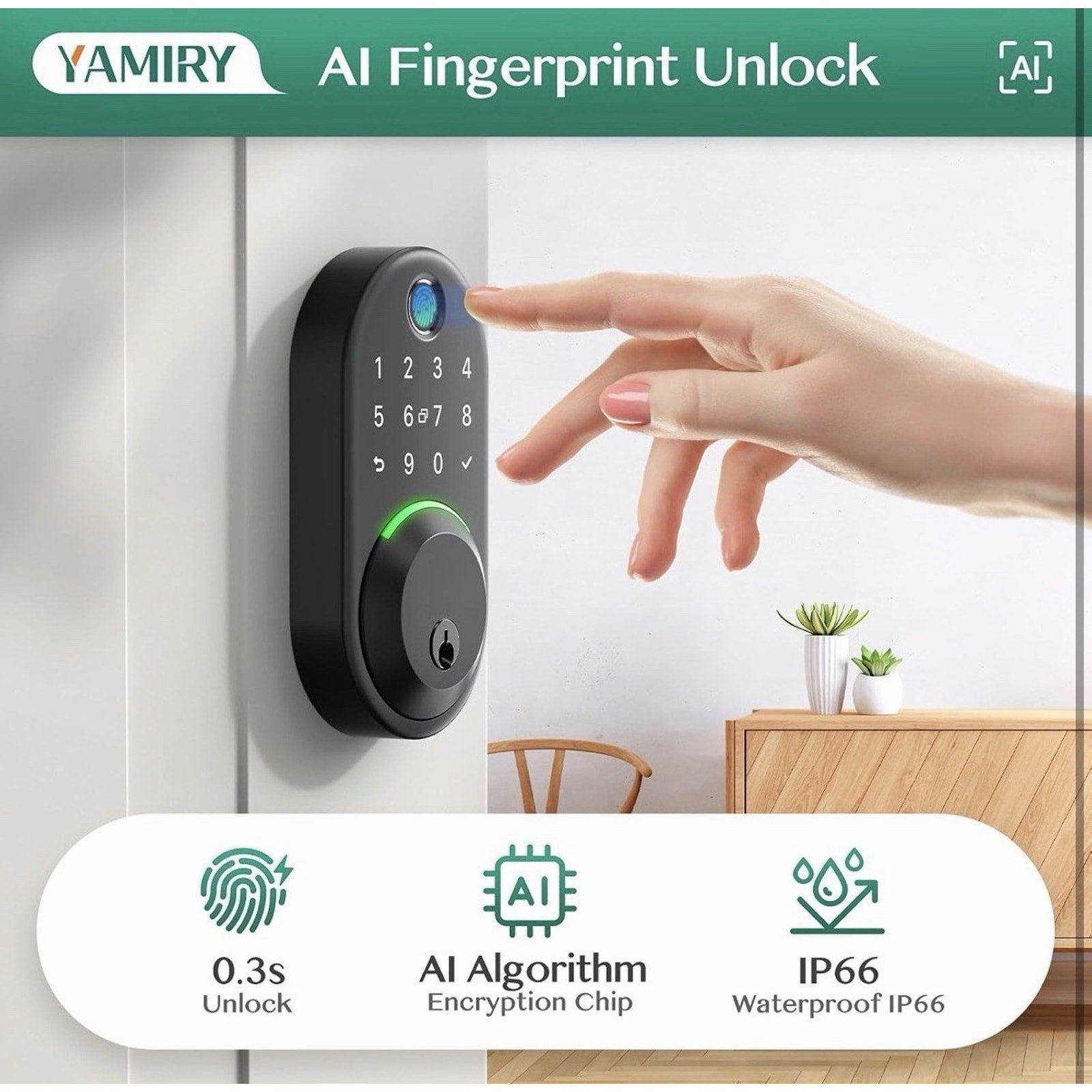 Yamiry Fingerprint Smart Door Lock Keyless Entry Deadbolt Digital Keypad Black