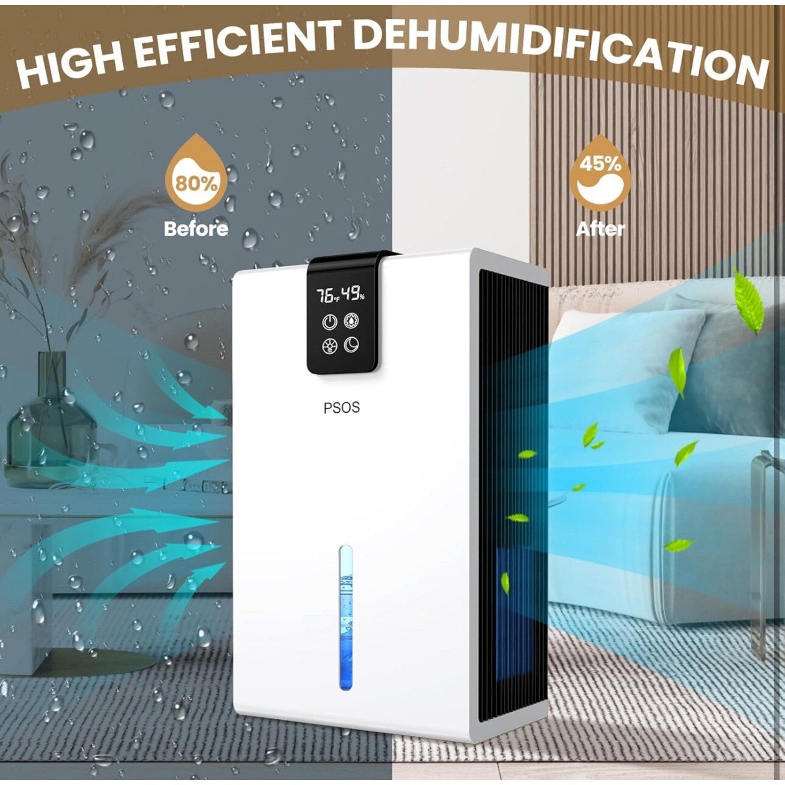 PSOS PS-01SG Dehumidifier, 118 OZ Water Tank, (980 Sq.Ft) 60W, 110V