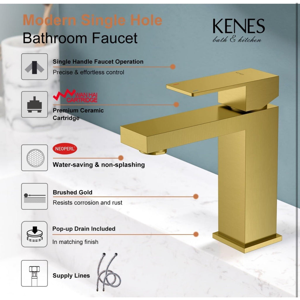 KENES Gold Brushed Single Hole Single Handle Bathroom/Kitchen Faucet