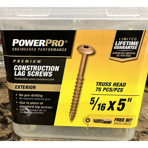 47878 Lag Screws, 5/16" x 5", Star Drive Construction Lag Screws, Rust Resist
