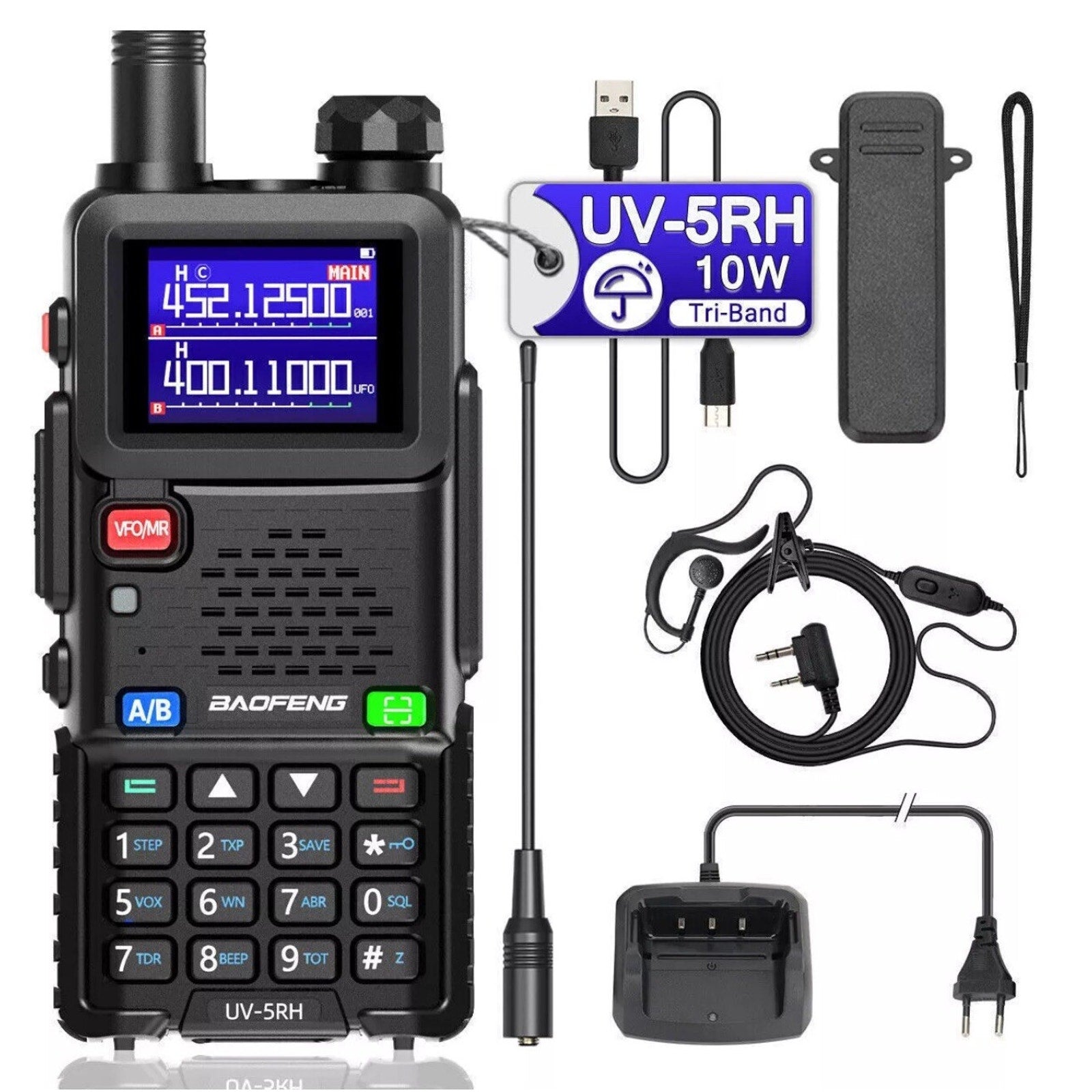 2PCS BAOFENG UV-5RH 10W TRUE TRI BAND COPY FREQUENCY HAM RADIO WALKIE TALKIE KIT