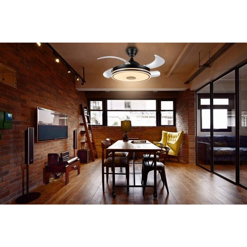 Retractable Ceiling Fan with Lights, Bluetooth Speaker - 42'' Color Changing ...