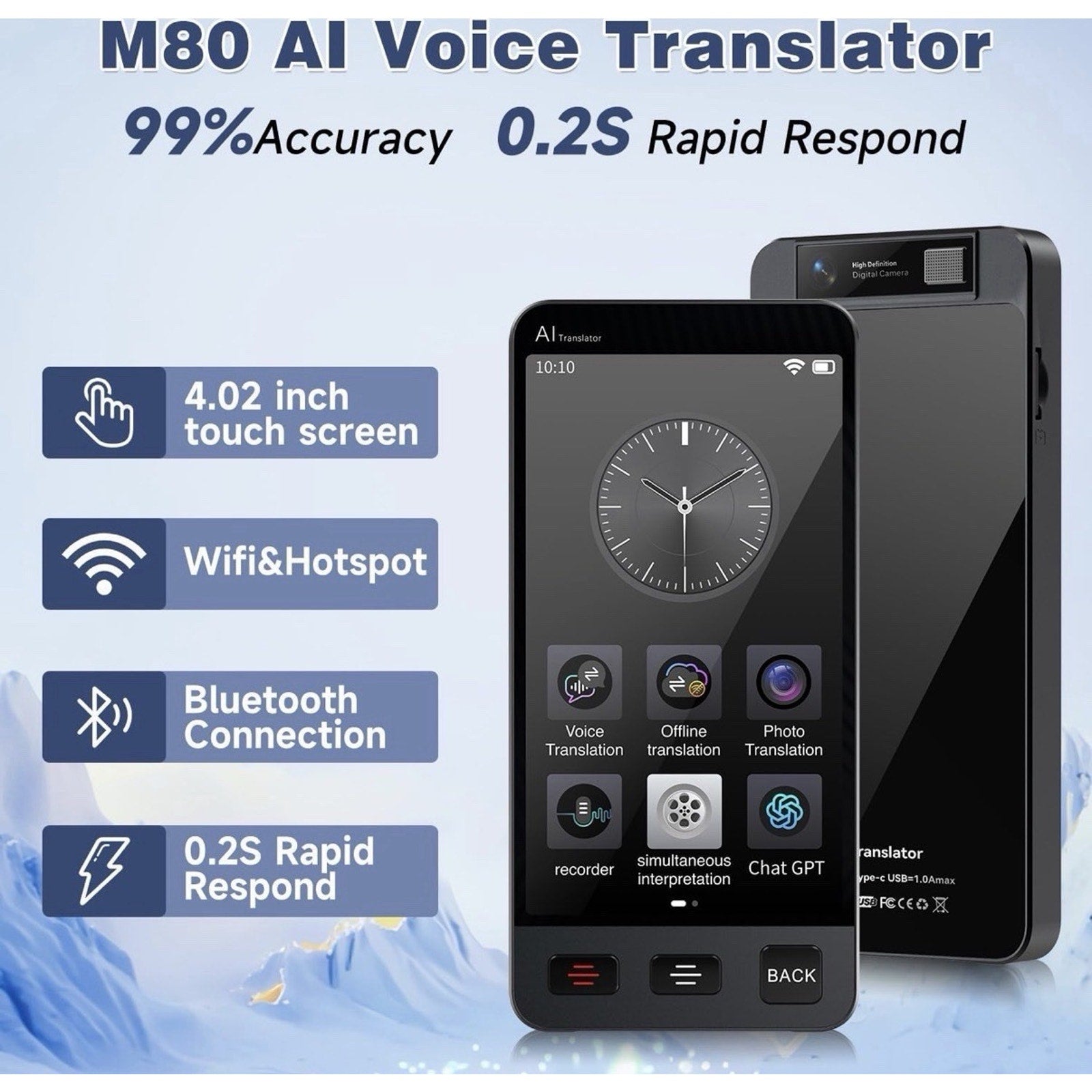 M80 PRO AI Voice Translator –2-Way Smart Translator | 142 Languages | Off/Online