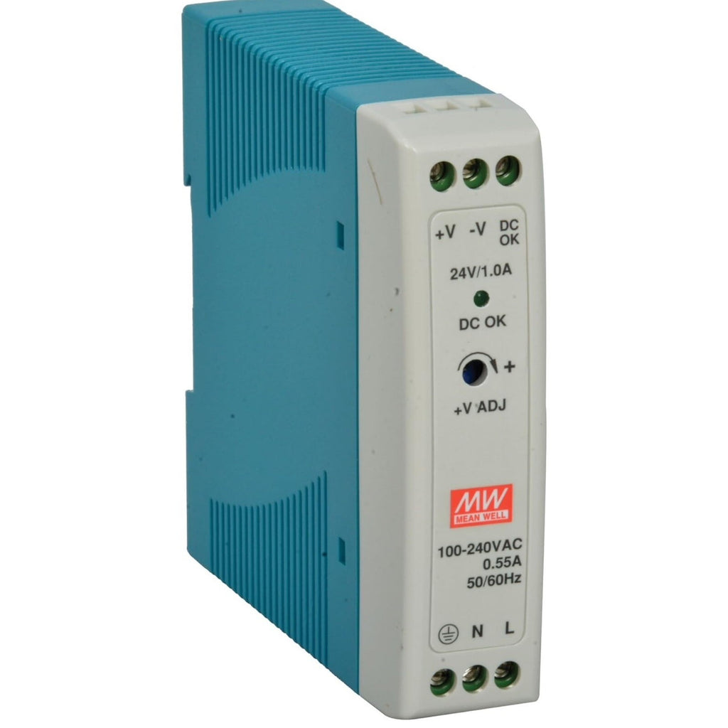 MEAN WELL MDR-10-24 AC to DC DIN-Rail Power Supply, 24V, .42A, 24W