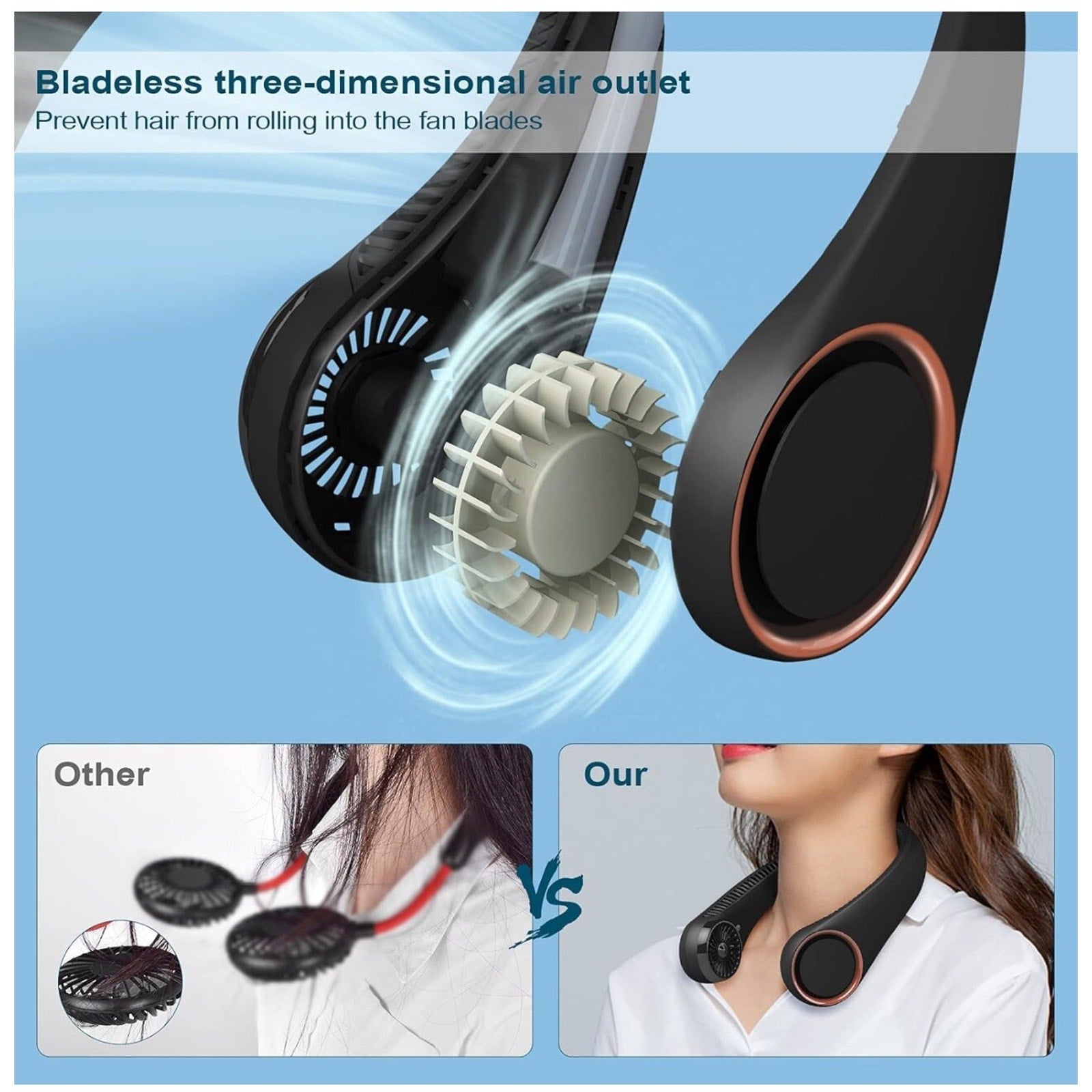 Portable Neck Fan,Hands Free Bladeless Fan, Cooling Personal Fan 3 Speed