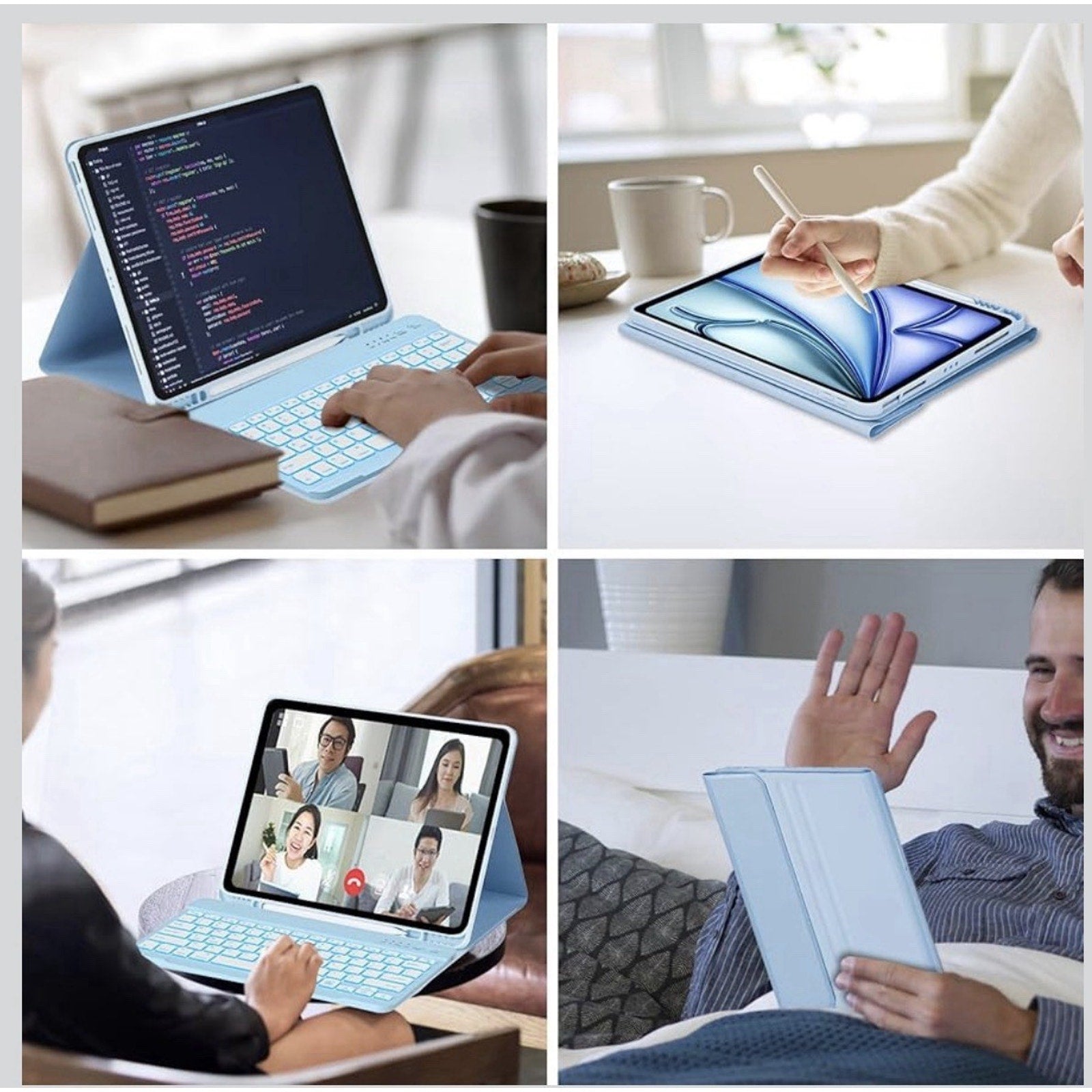 iPad Pro 12.9 Case with Keyboard (5/6th Gen) & iPad Air 13 inch Blue