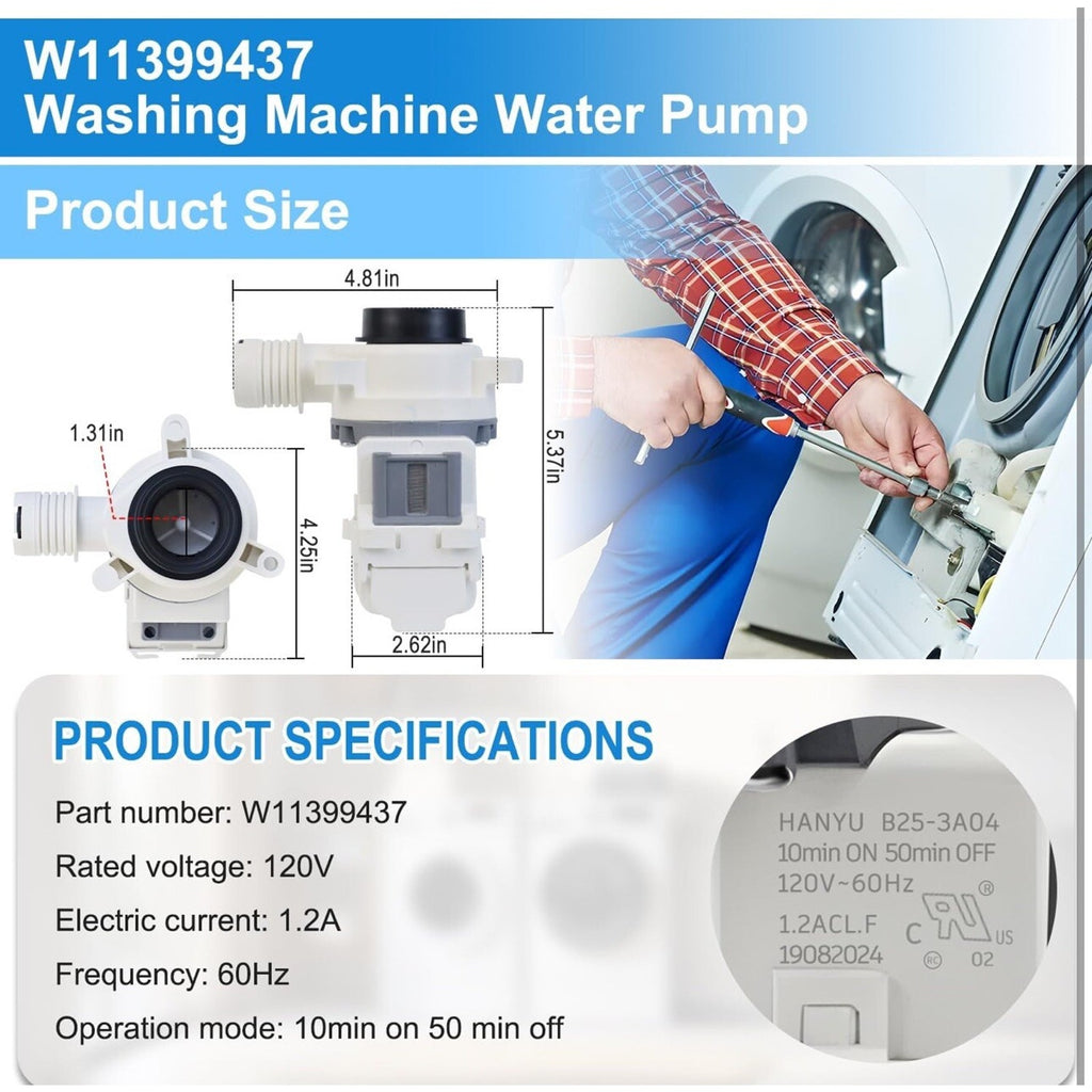 Upgraded W11399437 Washer Drain Pump For Whirlpool, Maytag