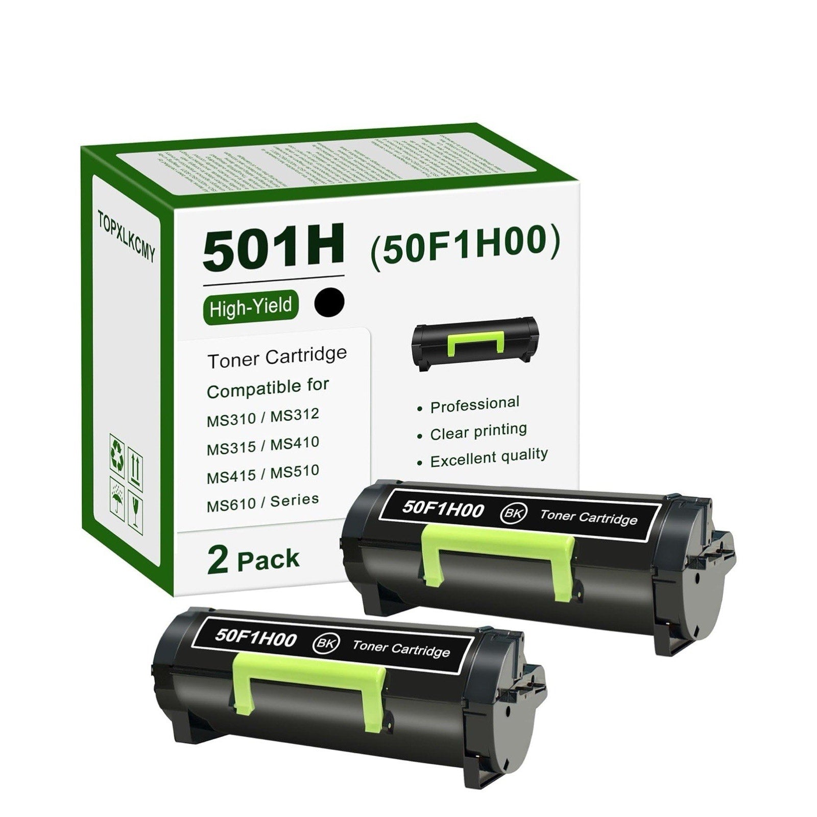 501H (50F1H00) High Yield Black Toner Cartridge 2-Pack Replacement for Lexmar