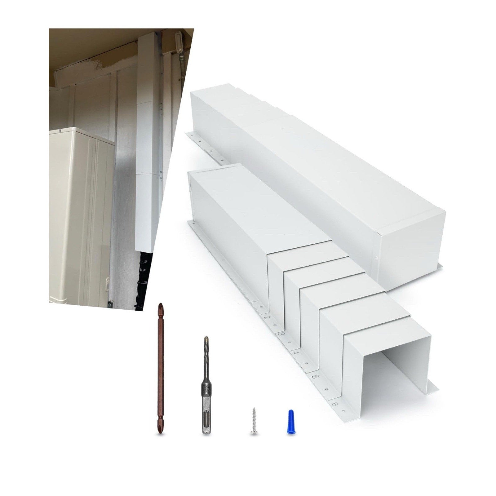 TOPOWN Metal HVAC Lines Cover for Central Air Conditioner 6x4"x8.5ft, White