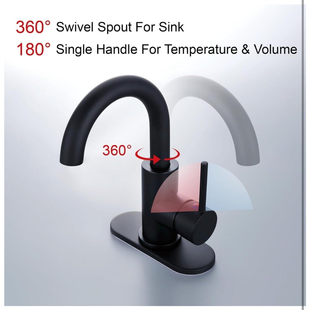 Single-Handle Bathroom Sink Faucet, Swivel Spout, with Pop-Up Drain with Overflo
