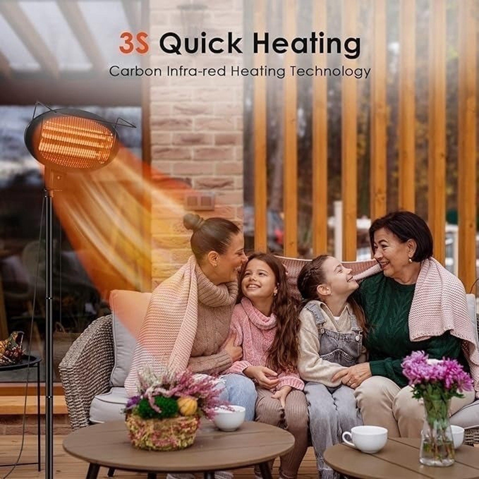 Patio Heater-Height Adjusted 500W/1500W Infrared Outdoor Heater Stand Style
