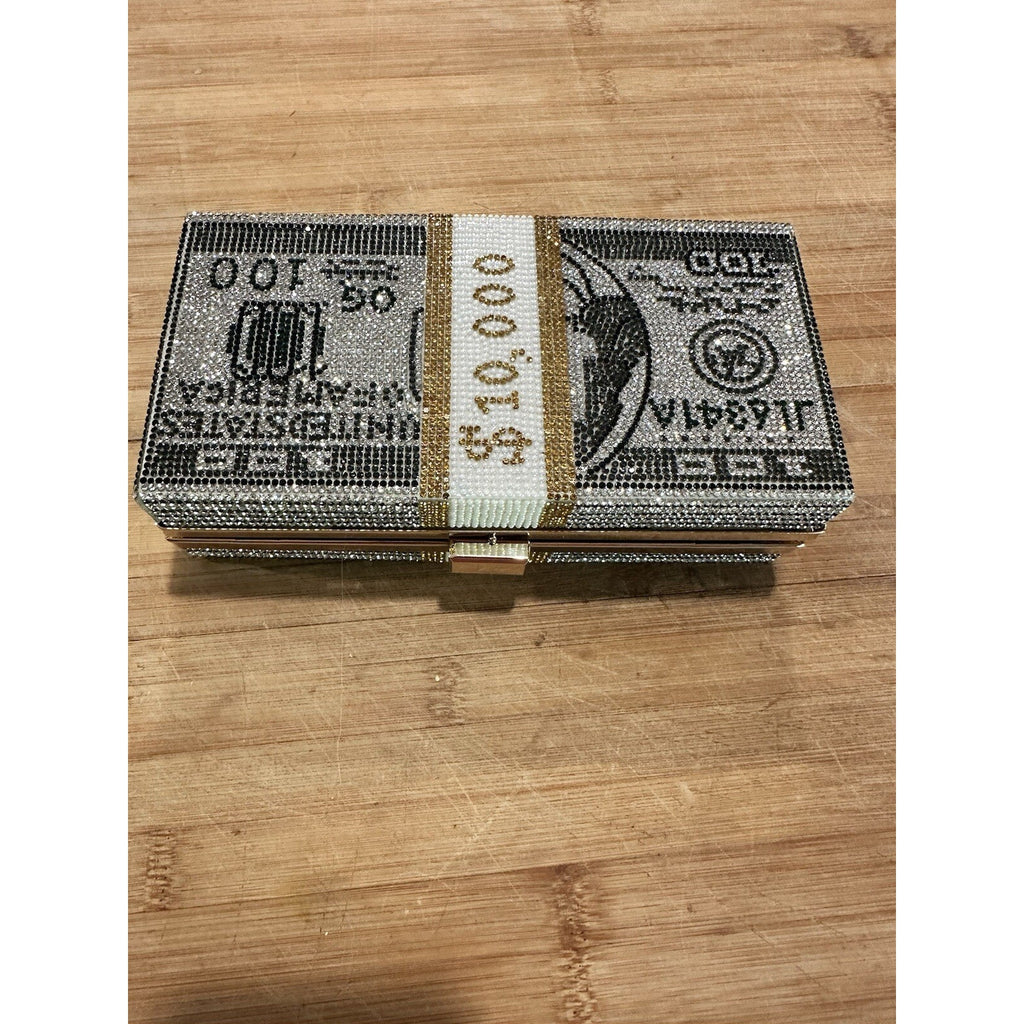 Rhinestone Money Evening Clutch Bag Creative Fashion Purse $10,000 Stack Bags