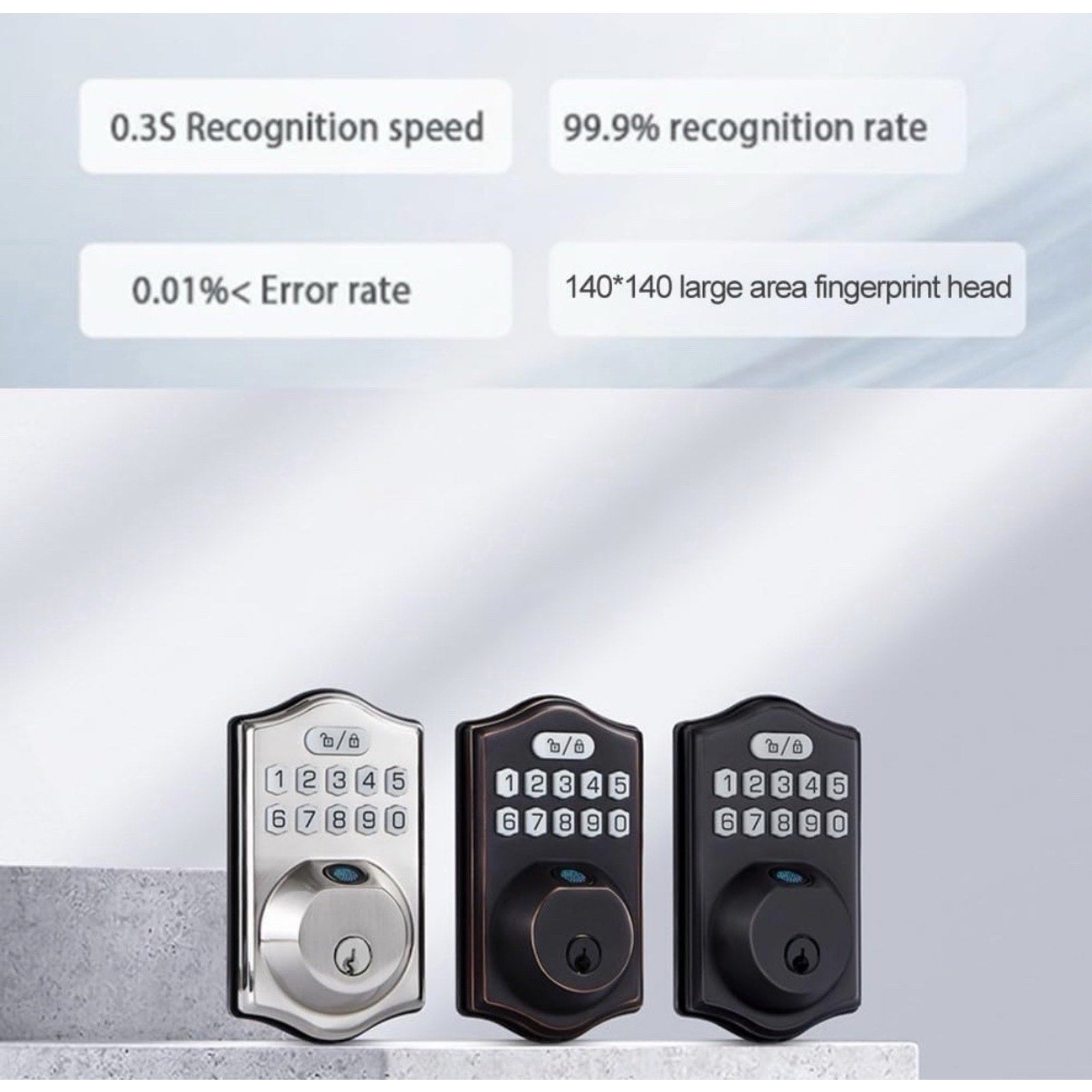 Smart Fingerprint Password Door Lock Waterproof Zinc Alloy Auto Lock- Silver