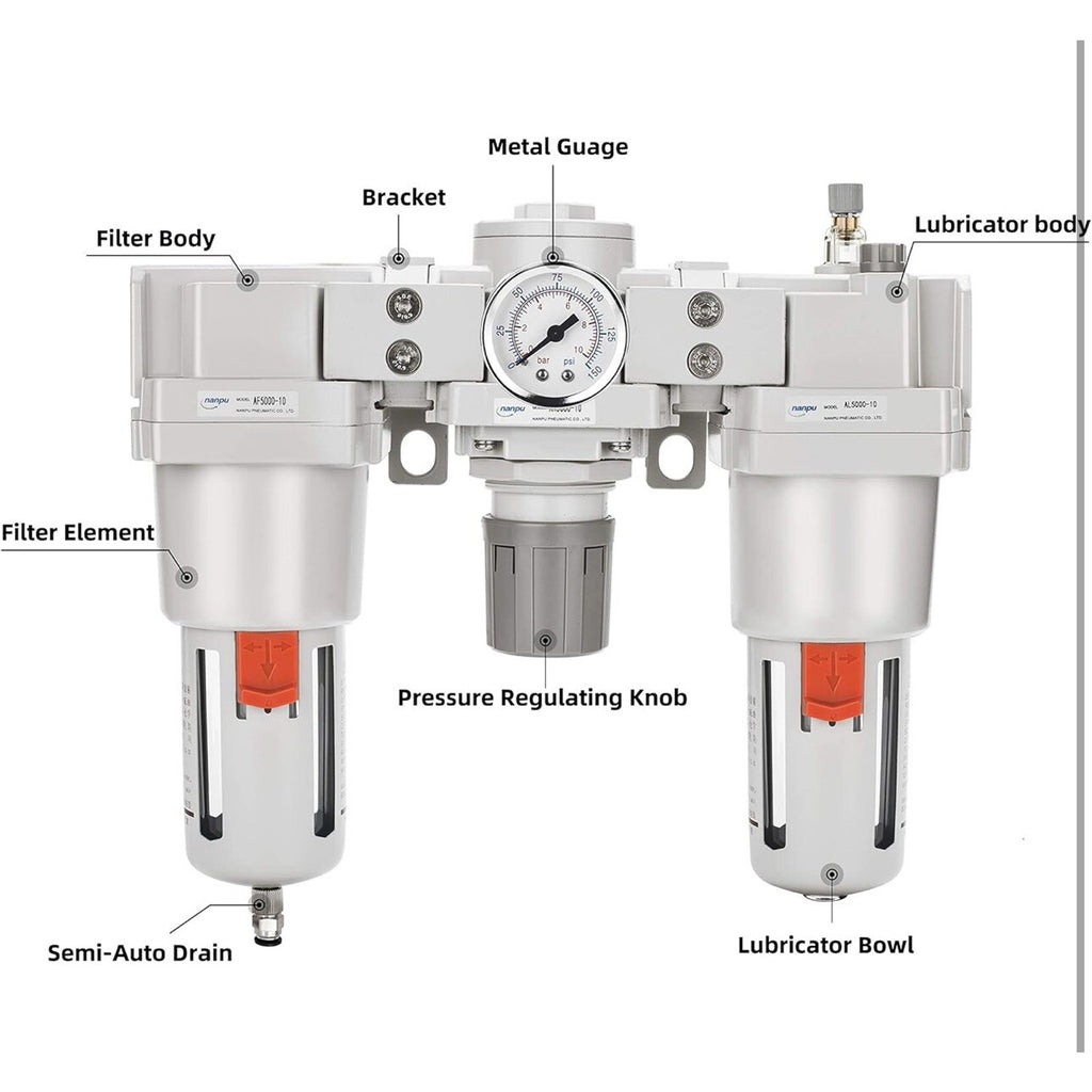 NANPU Air Filter, Regulator & Lubricator (FRL) Combo - Water/Oil Trap 1" NPT