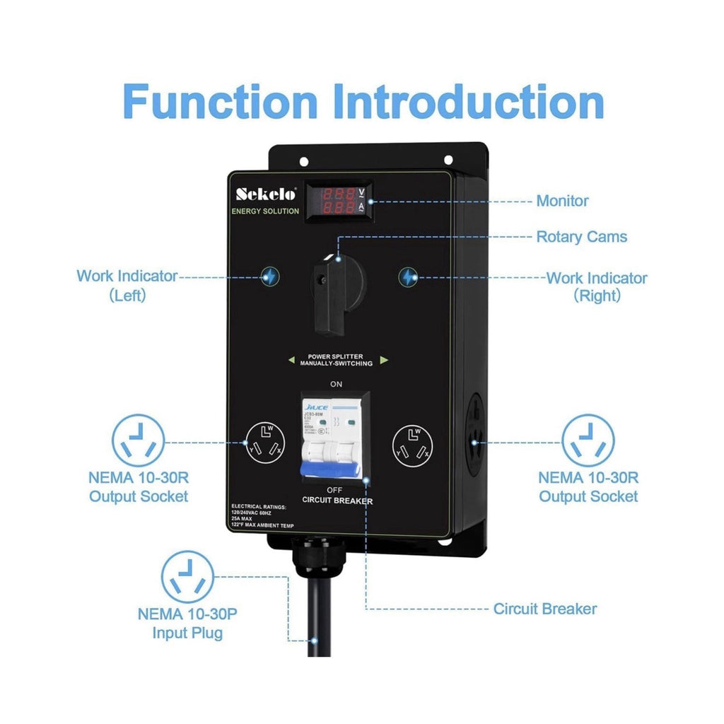 Manual EV Charging Switch with NEMA 10-30 Splitter for Dryer & EV Use