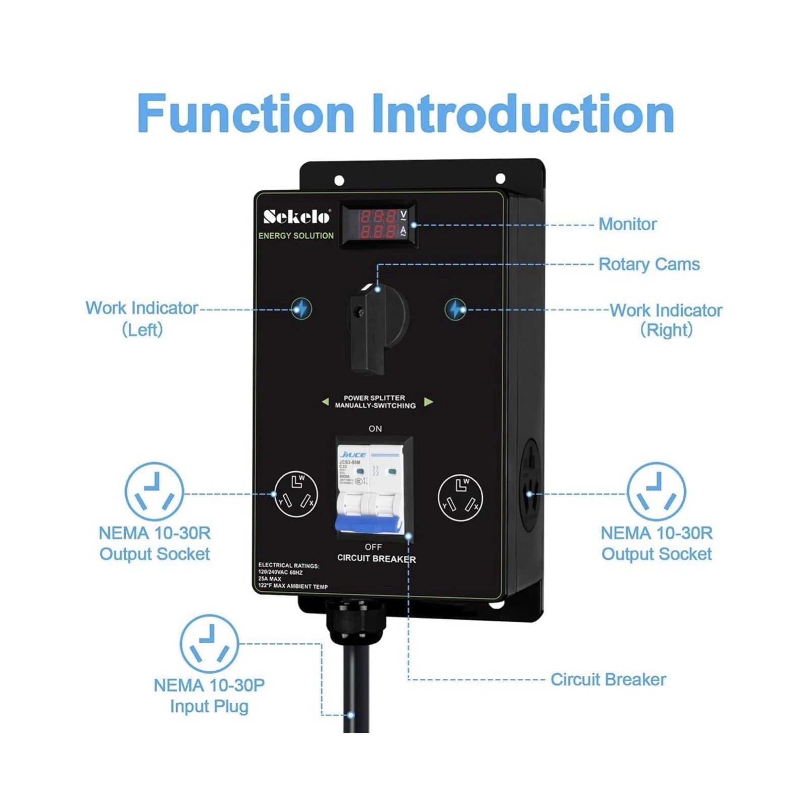 Manual EV Charging Switch with NEMA 10-30 Splitter for Dryer & EV Use