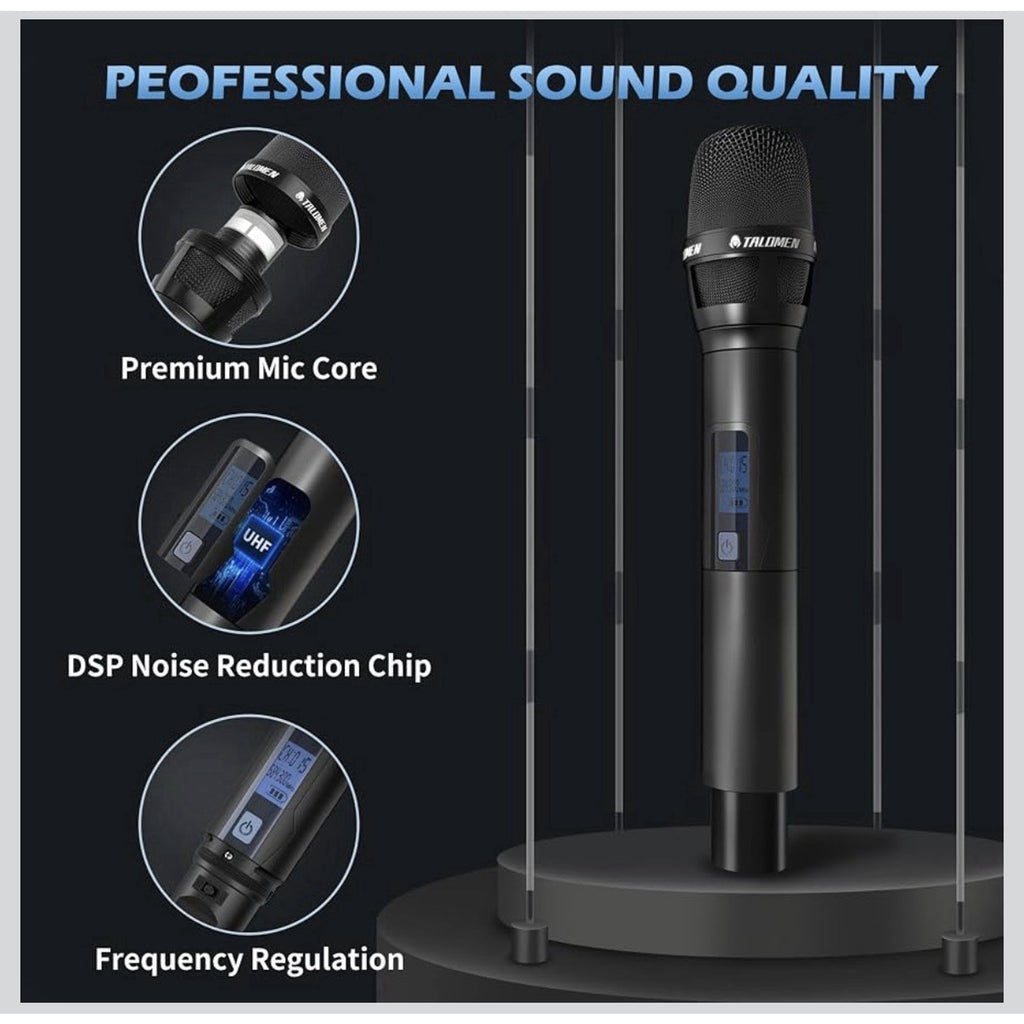 Wireless Microphone System, Metal UHF Handheld Microphones Cordless Dynamic Mic