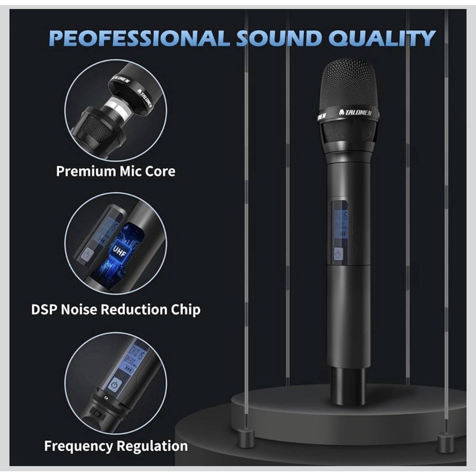 Wireless Microphone System, Metal UHF Handheld Microphones Cordless Dynamic Mic