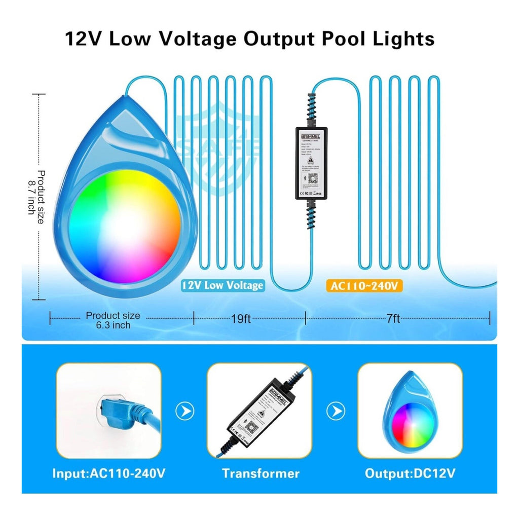 Brimmel LED Pool Light w/Smart App Control 10W RGB Waterproof